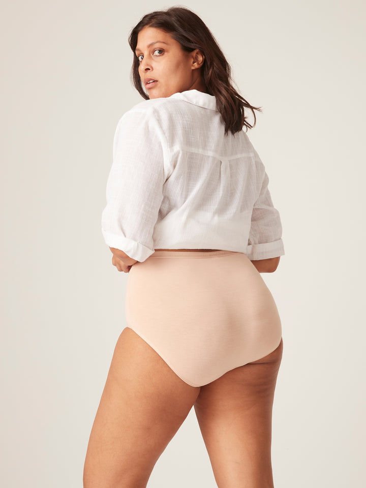 Modibodi classic full brief, light-moderate absorbency period underwear, beige, back view