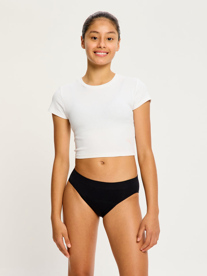 Modibodi Teen Soft Stretch Period Underwear, Black, Front View