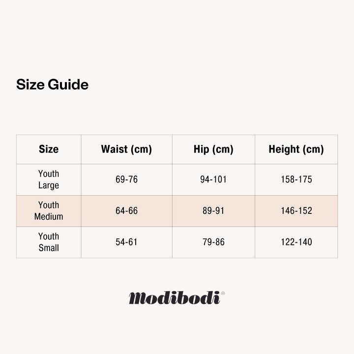Modibodi Teen Size Guide for Soft Stretch